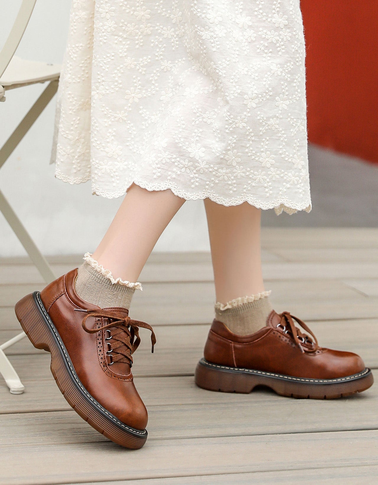 Spring Round Toe Lace-up Mary Jane Shoes