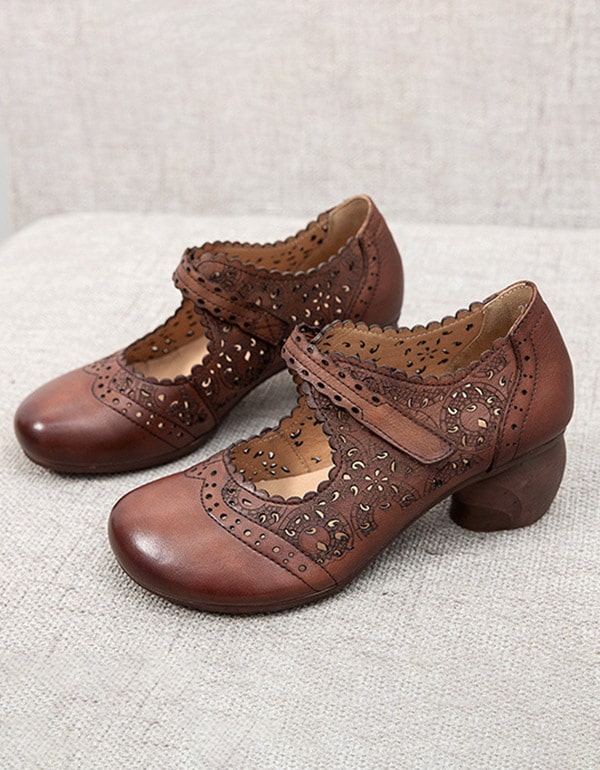 Spring Handmade Leather Vintage Chunky Shoes