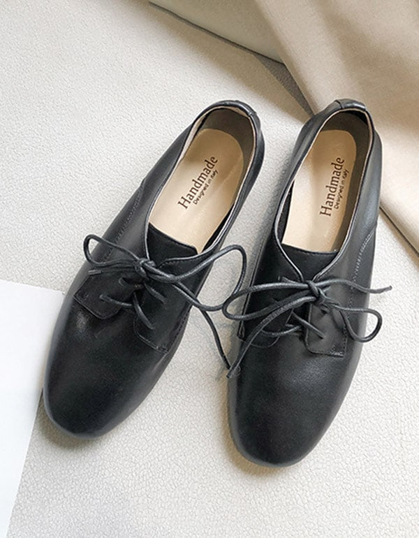 Spring Soft Leather Lace-up British Style Flats