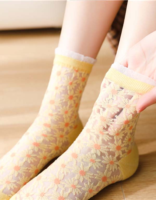 2 Pairs Spring Transparent Floral Socks