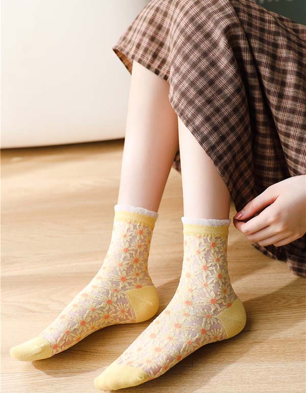 2 Pairs Spring Transparent Floral Socks