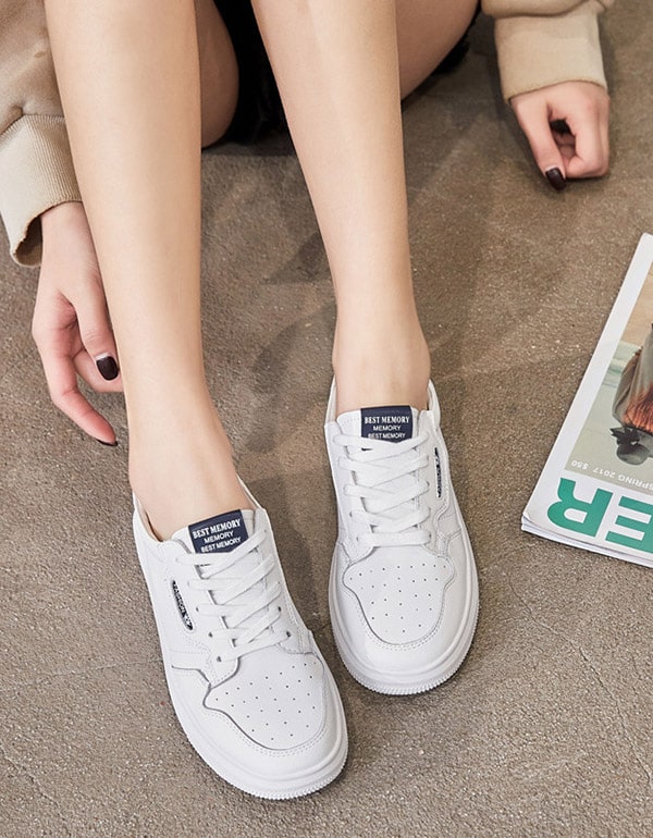 Women's Casual White Leather Sneakers