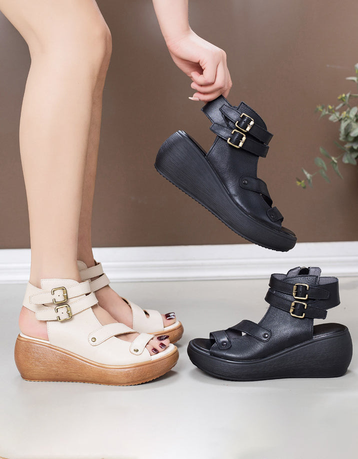 Summer Ankle Double Buckles Wedge Sandals