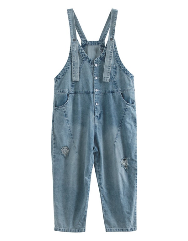 Summer Frayed Loose Denim Jumpsuit