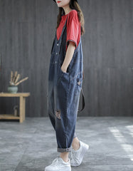 Summer Frayed Loose Denim Jumpsuit