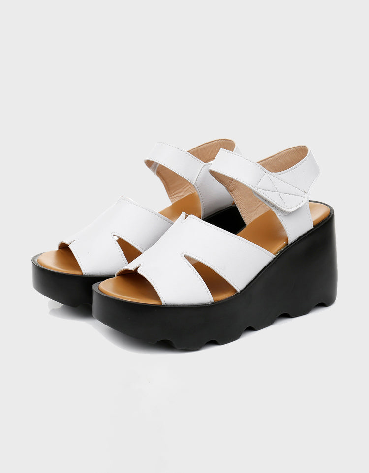 Handmade Retro Leather Summer Wedge Sandals