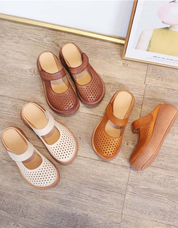 Wide-toe Soft Sole Summer Hollow Wedge Slipper