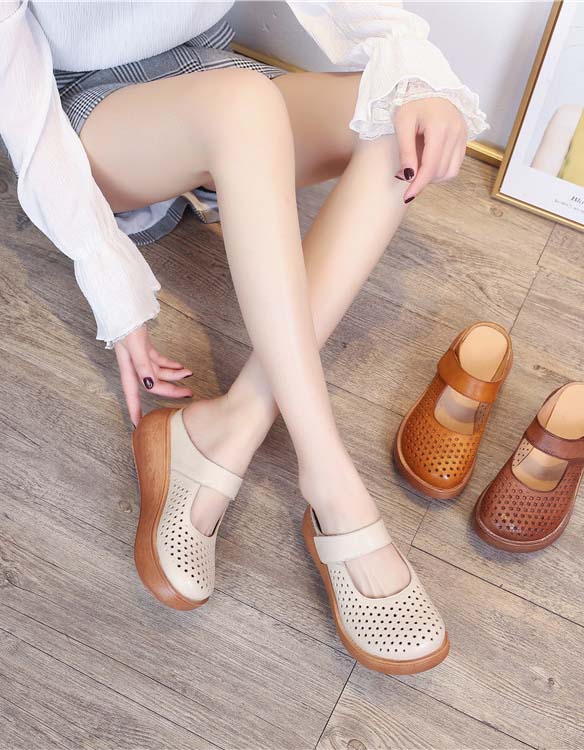 Wide-toe Soft Sole Summer Hollow Wedge Slipper