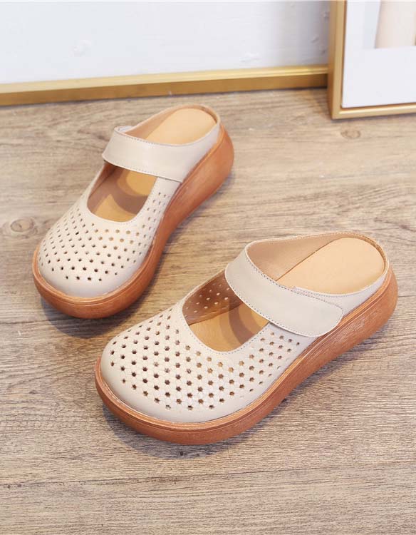 Wide-toe Soft Sole Summer Hollow Wedge Slipper