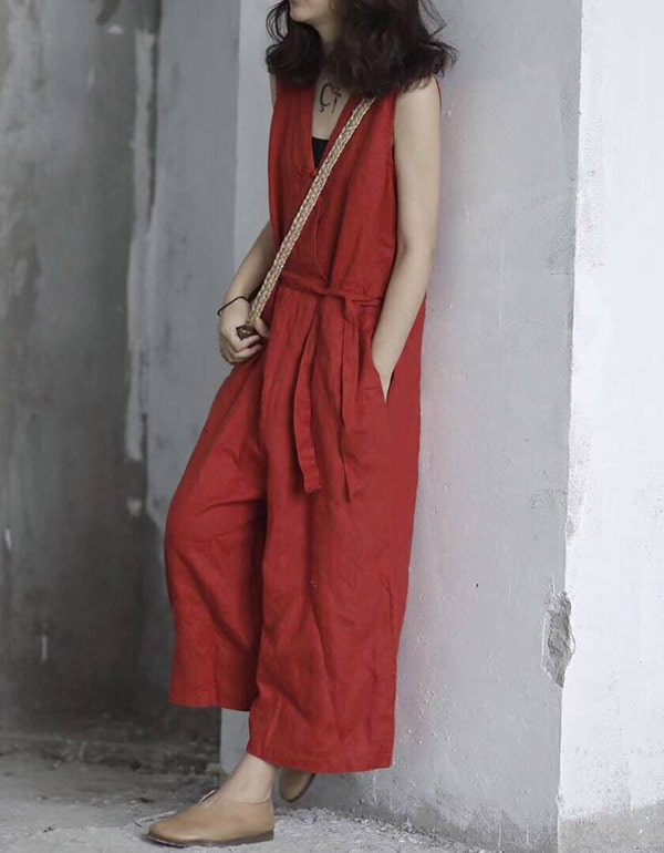 Summer Loose Retro Linen Jumpsuit