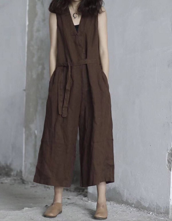 Summer Loose Retro Linen Jumpsuit