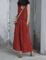 Summer Loose Retro Linen Jumpsuit