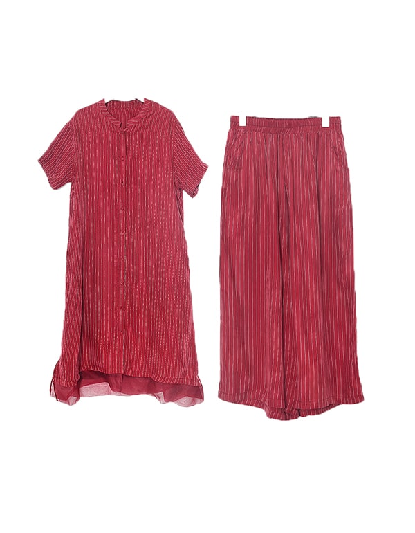 Summer Women's Silk Stripe Suits Two-piece