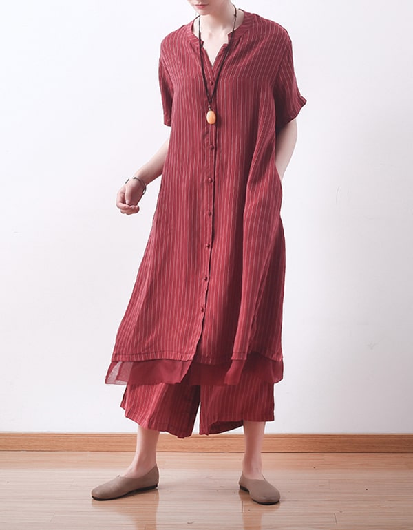 Summer Women's Silk Stripe Suits Two-piece