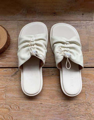 Retro Leather Summer Slippers Beige