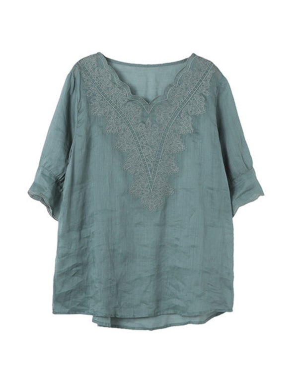 Women's Summer V-neck Ramie Shirt