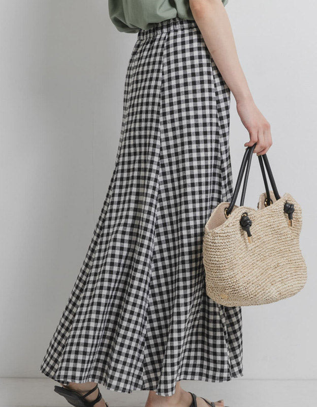 Versatile Casual Linen Gingham Skirt