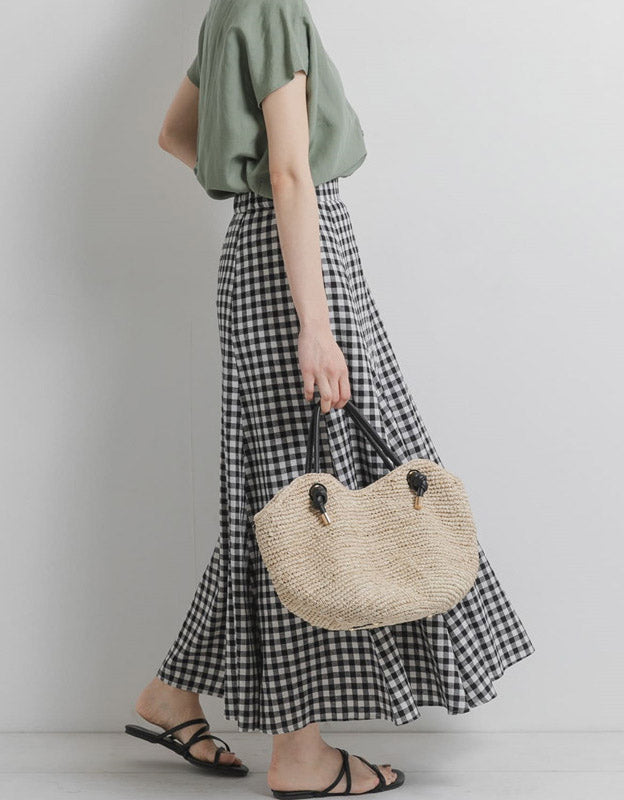 Versatile Casual Linen Gingham Skirt