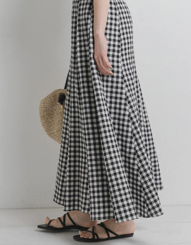 Versatile Casual Linen Gingham Skirt