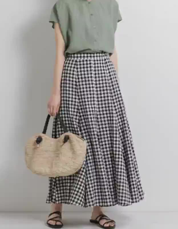 Versatile Casual Linen Gingham Skirt