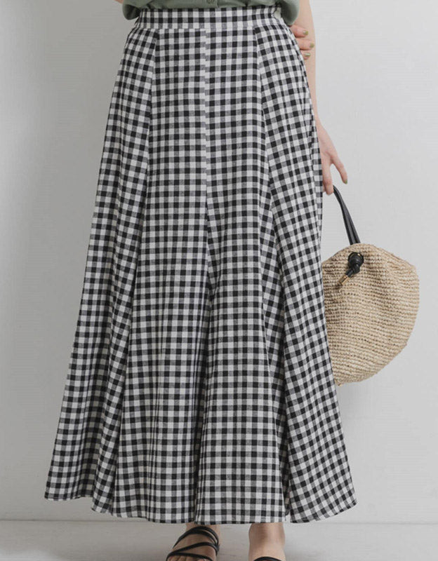 Versatile Casual Linen Gingham Skirt