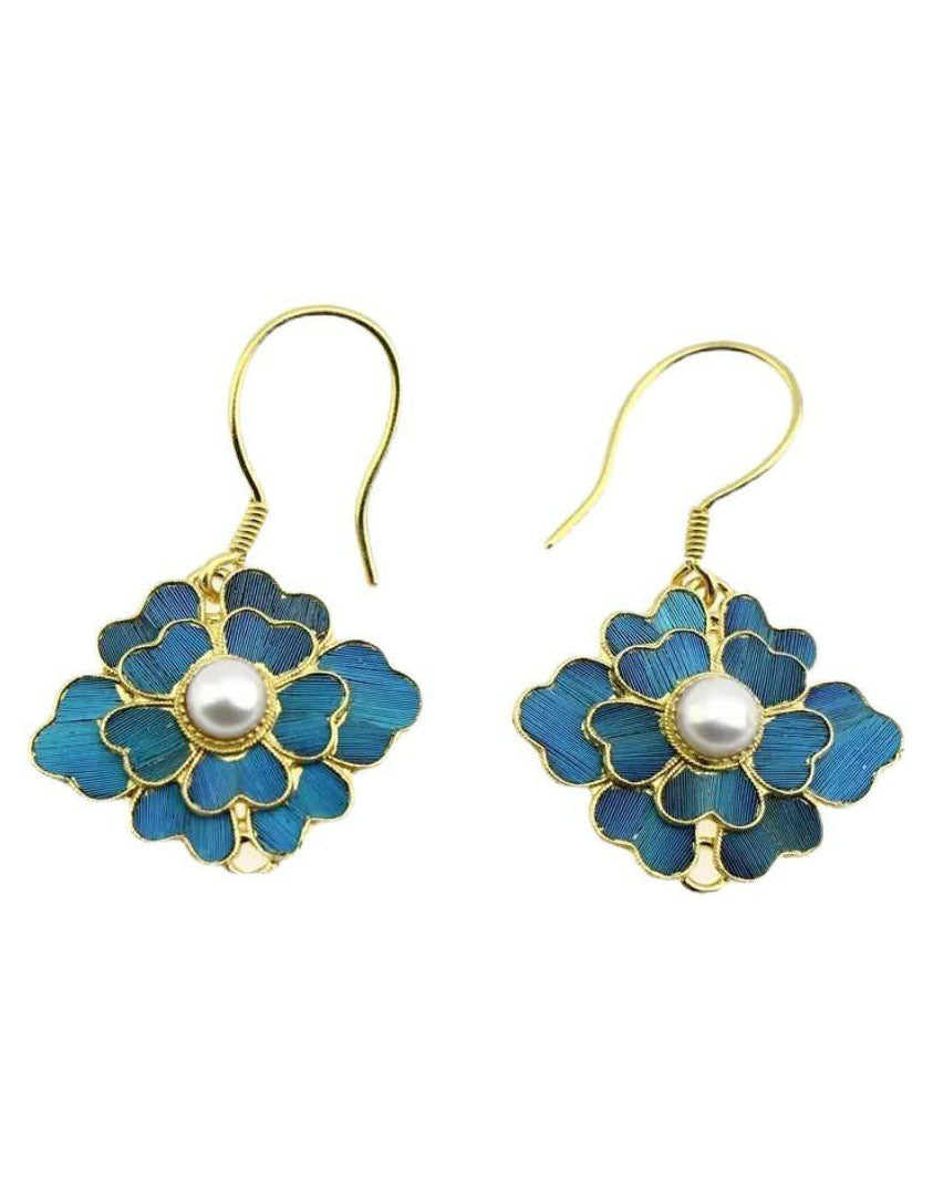 Handmade Vintage Blue Gold-plated Earrings