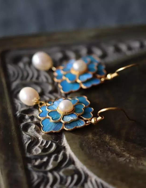 Handmade Vintage Blue Gold-plated Earrings