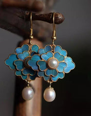 Handmade Vintage Blue Gold-plated Earrings