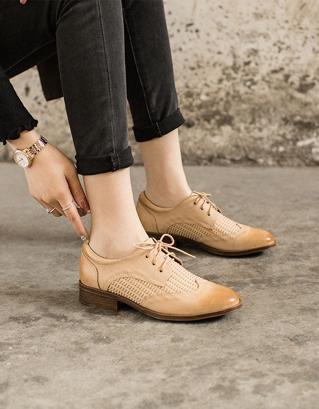 Vintage Braided Sheepskin Brogue Oxfords for Women