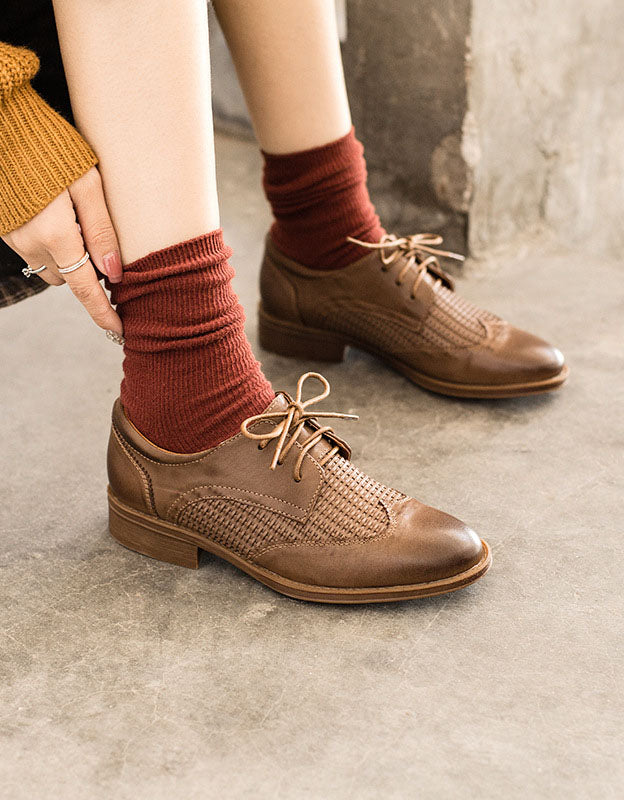 Vintage Braided Sheepskin Brogue Oxfords for Women