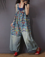 Vintage Floral Printed Overalls Women's Jumpsuit