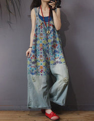 Vintage Floral Printed Overalls Women's Jumpsuit