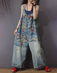 Vintage Floral Printed Overalls Women's Jumpsuit