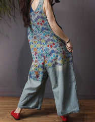 Vintage Floral Printed Overalls Women's Jumpsuit