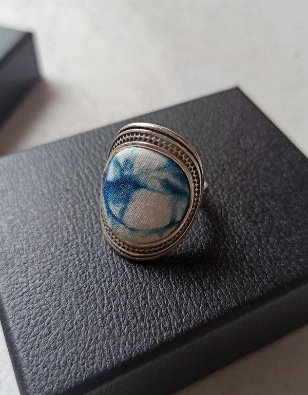 Blue Dyed Vintage Handmade Ring Silver