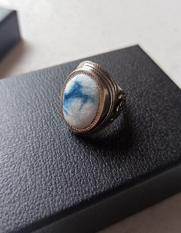 Blue Dyed Vintage Handmade Ring Silver