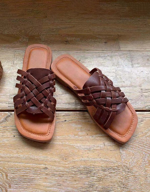 Vintage Leather Summer Woven Slides