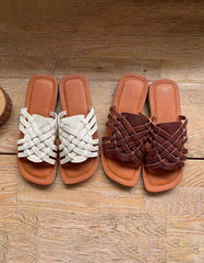 Vintage Leather Summer Woven Slides