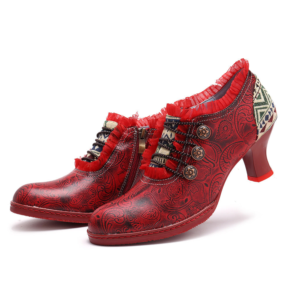 Vintage Classic Handmade Embossed Stitching Spanish Style Women's Shoes 36-42