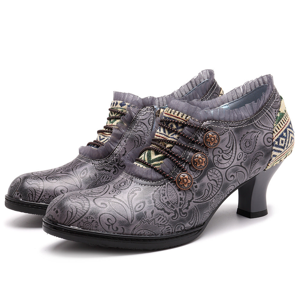 Vintage Classic Handmade Embossed Stitching Spanish Style Women's Shoes 36-42