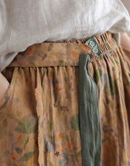 Waist Lace-up Summer Floral Linen Skirt