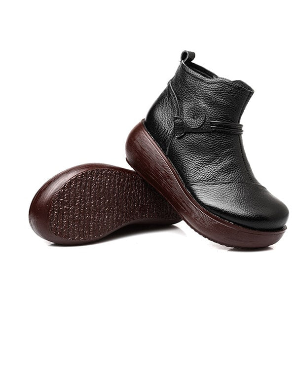 Waterproof Leather Retro Wedge Boots