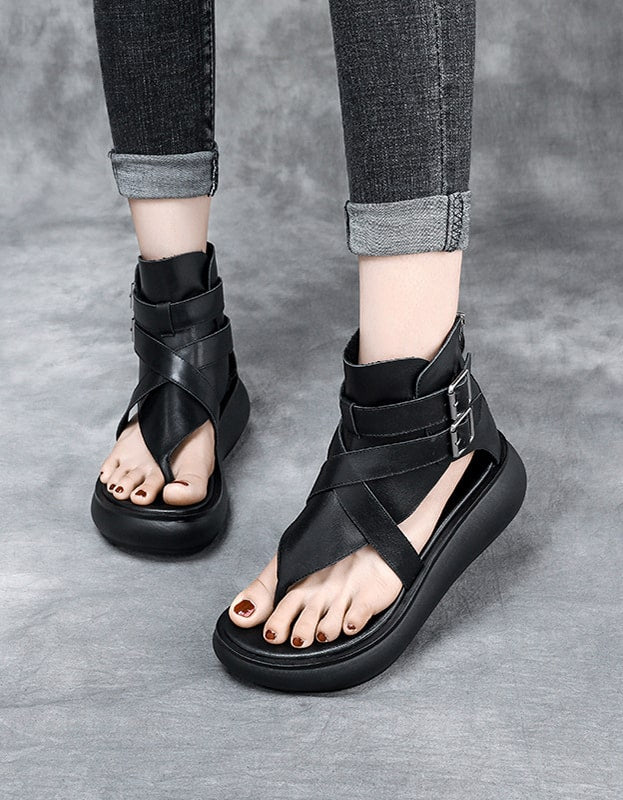 Wedge Flip Flop Summer Sandals Black