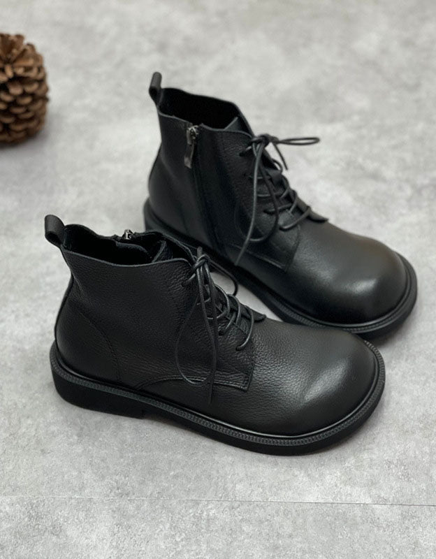 Autumn Winter Wide Toe Box Lace up Retro Ankle Boots