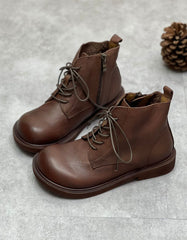 Autumn Winter Wide Toe Box Lace up Retro Ankle Boots