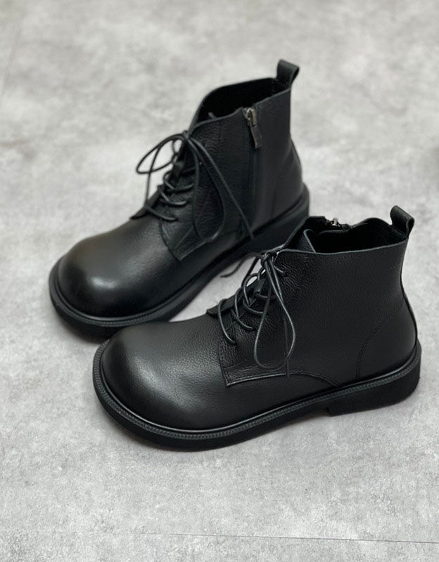 Autumn Winter Wide Toe Box Lace up Retro Ankle Boots