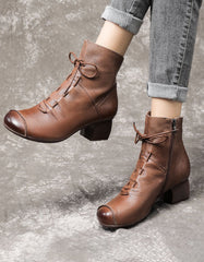 Winter Autumn Comfortable Lace Up Chunky Heel Boots