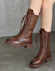 Winter Autumn Lace Up Leather Long Boots