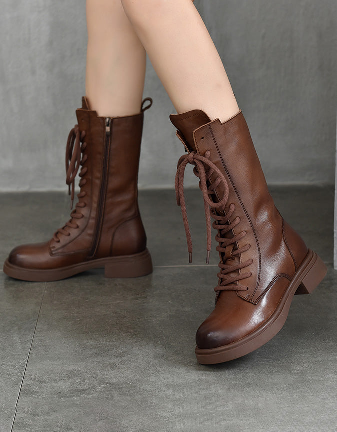 Winter Autumn Lace Up Leather Long Boots