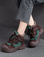 Winter Comfortable Lace-up Wide Toe Walking Boots With Fur